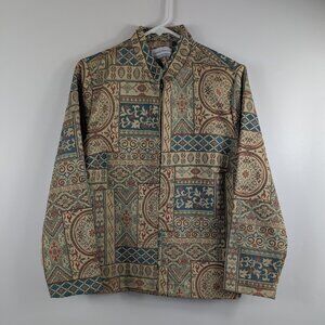 Vtg 90s Alfred Dunner Tapestry Full Zip Jacket Mandarin Collar Shoulder Pads 14P